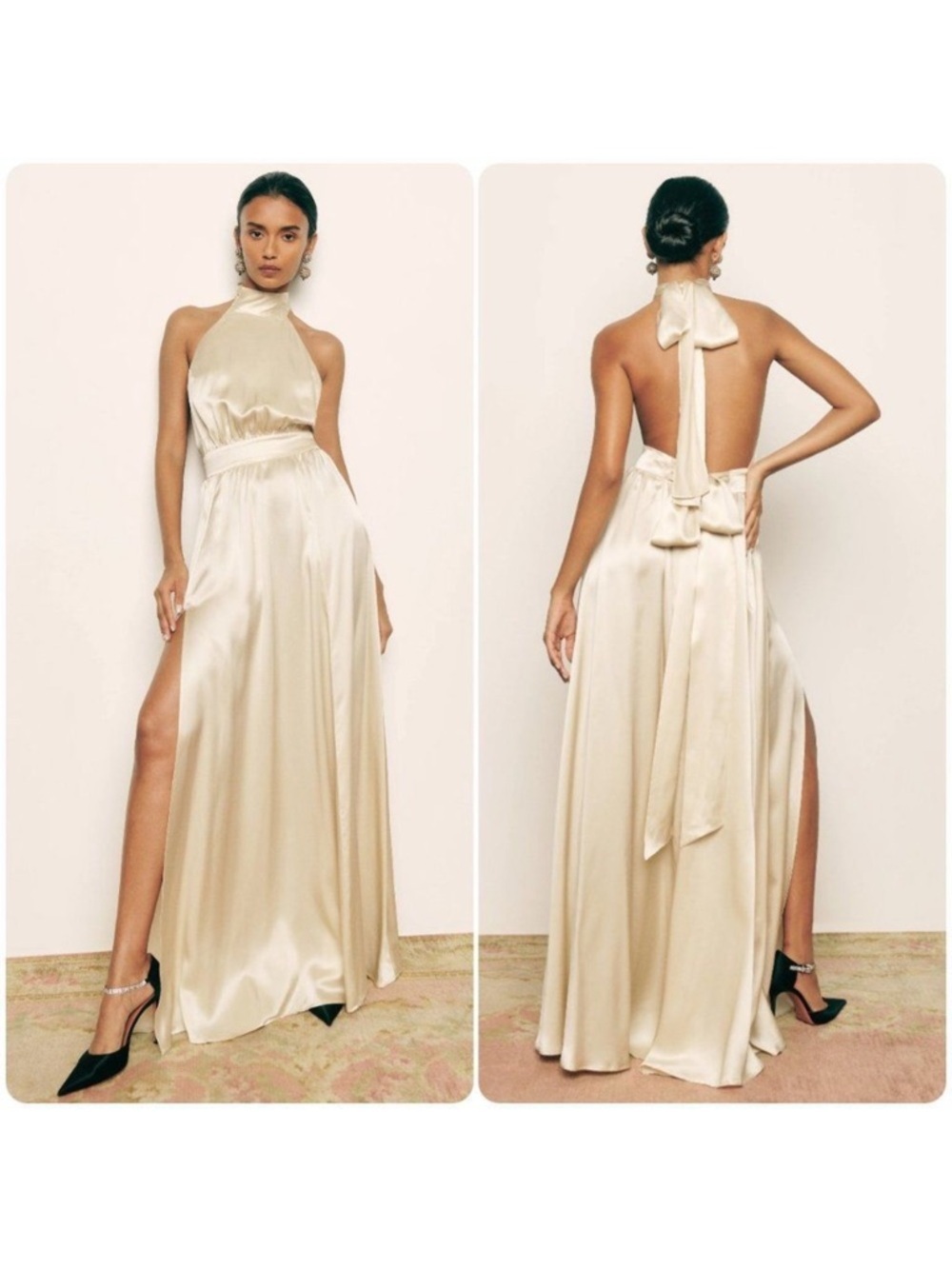 Reformation Alani Silk Halter Maxi Dress Backless Wedding Ivory Size 6 NWT